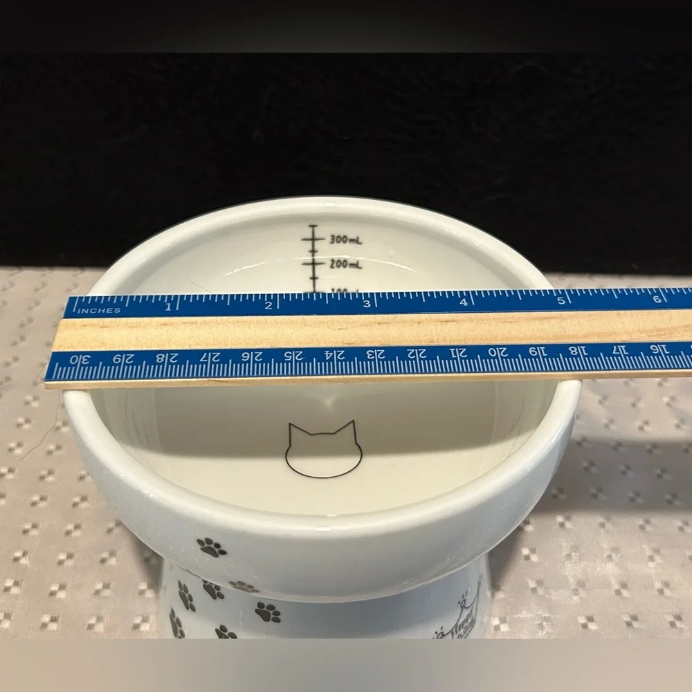 Necoichi Raised Cat Water Bowl White With Measurement Lines